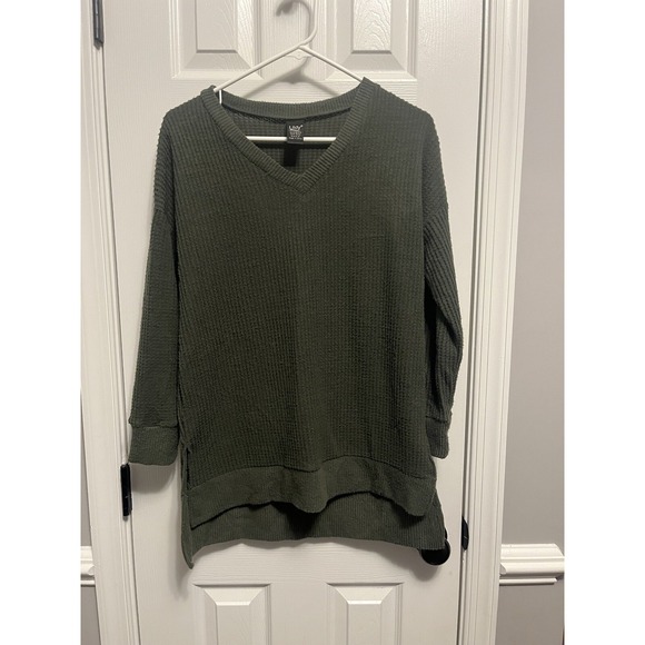 Lidy Tops - Women's Olive Green Solid Waffle‎ Knit Tunic by Lidy S/M